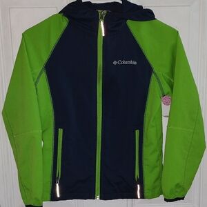 Columbia kids wind breaker jacket, size 7, blue/grn